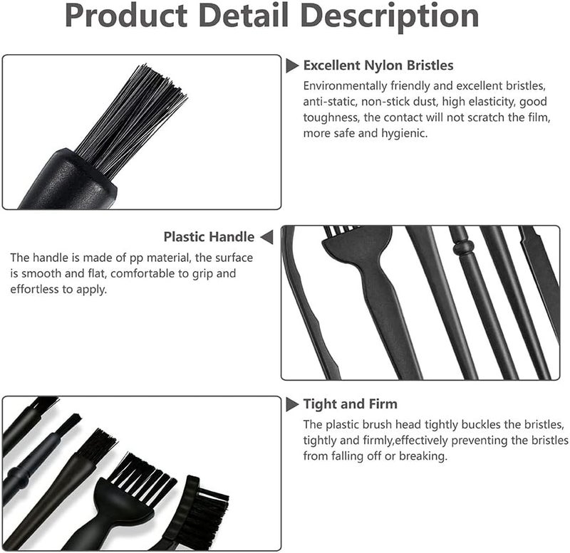 Nockchawon Keyboard Brush,6 in 1 Multi-Purpose Portable Plastic Handle Nylon Anti Static Brush Kit Fit for MacBook Laptop,Phone,Computer Keyboard,Machine,Car Interior Detailing,PP Handle,Razor Cleaning Brush - Image 2